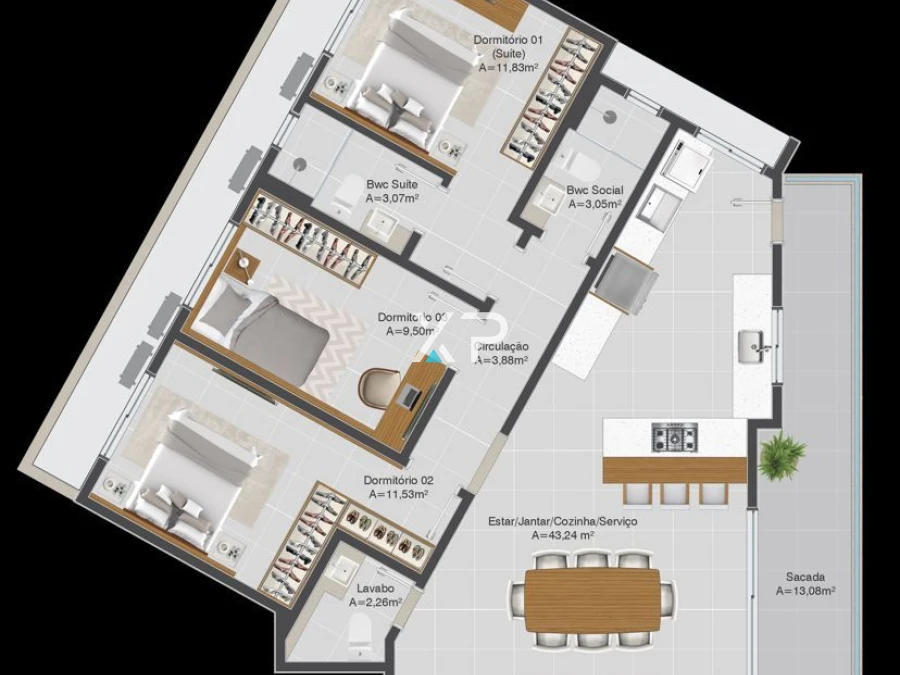 Apartamento em Pagani, Palhoça. 3 quartos, 115m². Imagem 5 de 5